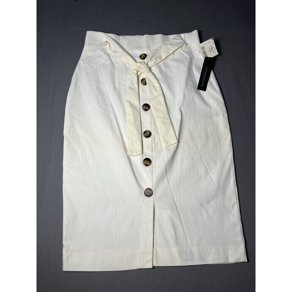 Meg and Margot White Pencil Skirt Belted Button Down Sz Small